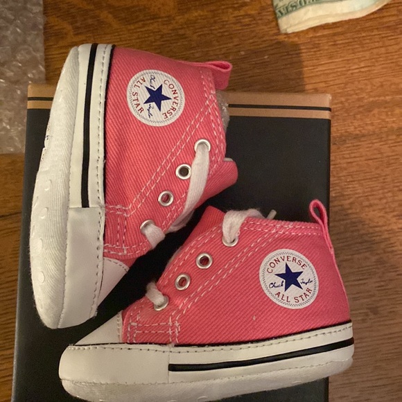 Gently used Converse Chuck Taylor First Star Easy Slip Hi Pink crib shoes - Picture 5 of 7